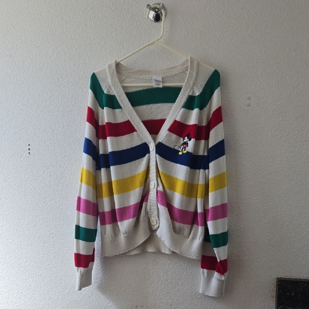 Disney Multicolor Striped Cardigan with Mickey Mouse